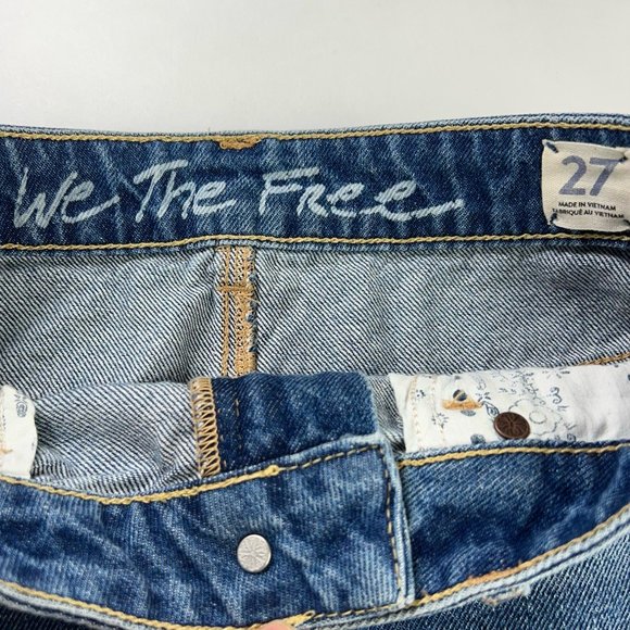 We The Free People Womens Mini Jean Skirt Blue Pockets Fringe Fly Denim 27 New - Picture 10 of 12